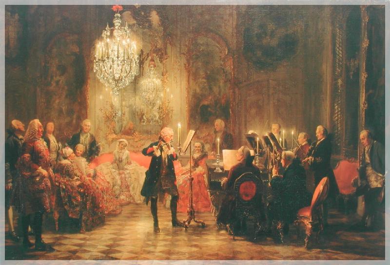 Das Flötenkonzert (1850-52) - von Adolf Menzel (1815-1905) - Öl auf Leinwand 142x205cm Alte Nationalgalerie Berlin
